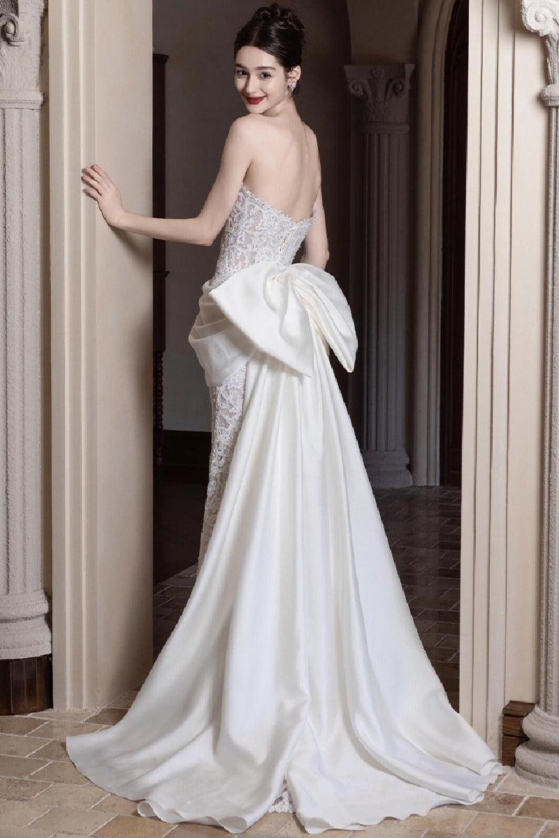 Sheath-Column Sweep-Brush Train Lace Wedding Dress 856822233361 - COCOMELODY