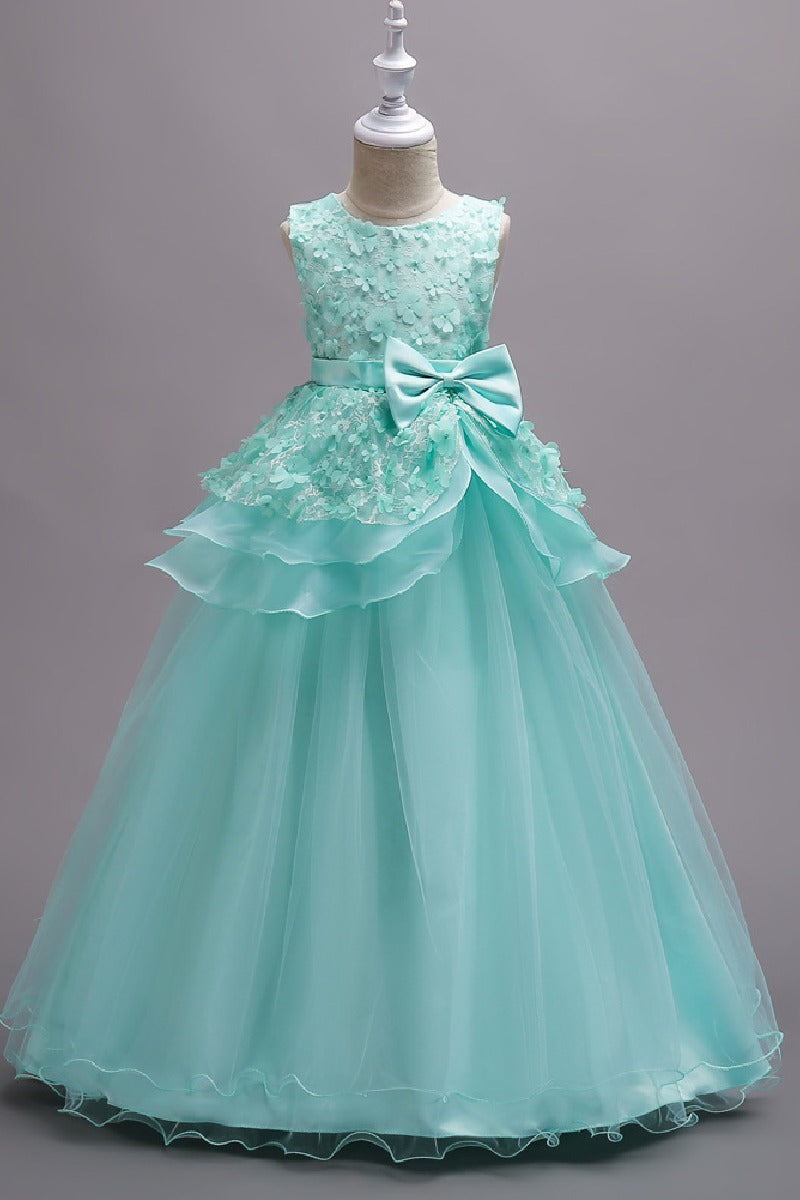 A-Line Round Neck Sleeveless Organza Floor Length Flower Girl Dresses 1029094443095