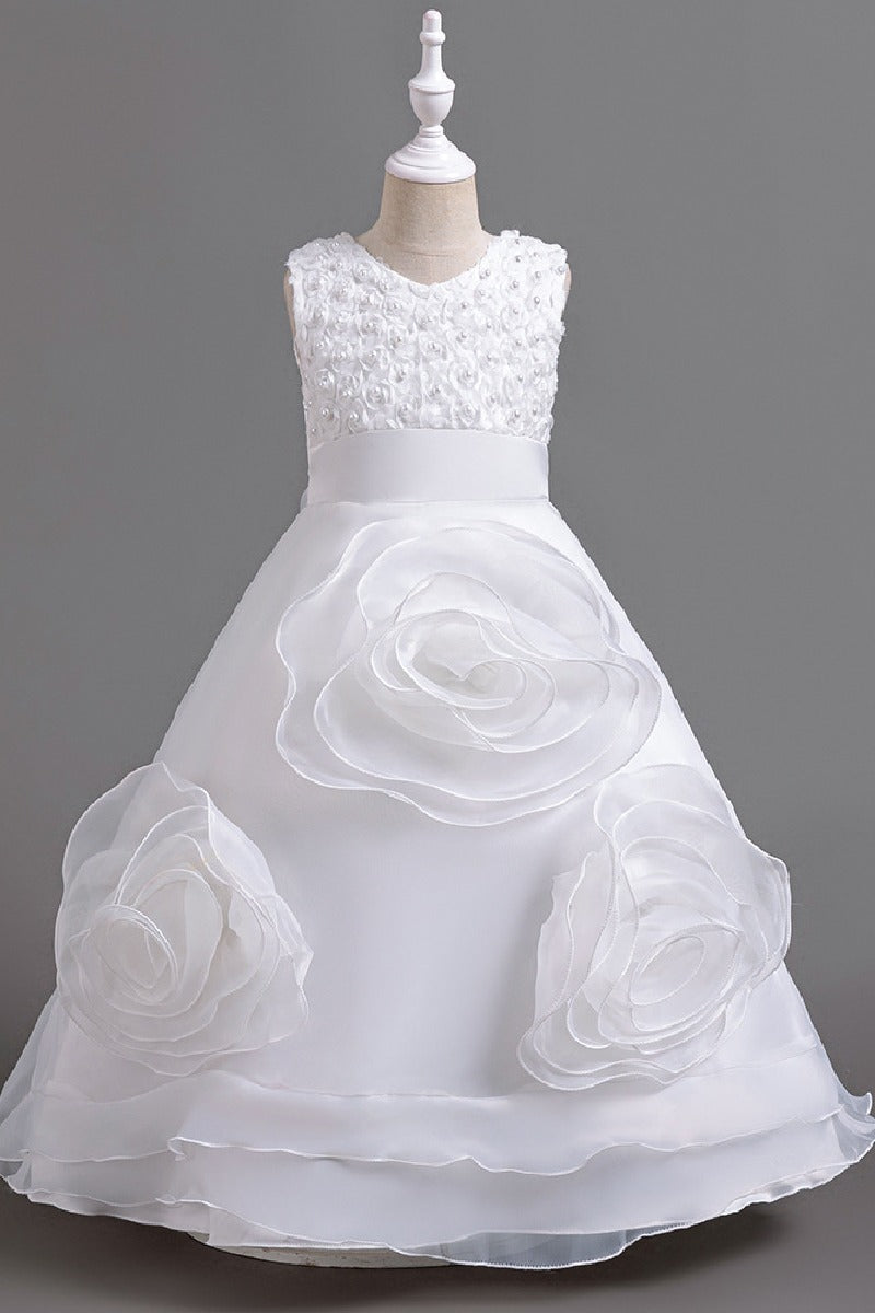 Sleeveless V-Neck Organza Floor Length Flower Girl Dresses 1029248406776