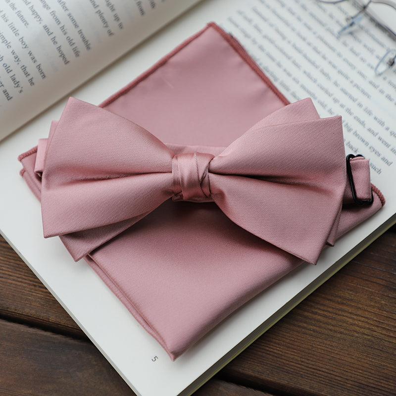 Men's 2-Piece Elastic Silk Like Satin Bow Ties Pocket Square 641989567542 - COCOMELODY