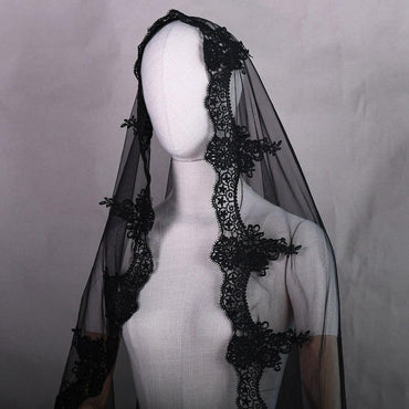 Black Bridal Veil Gothic Lace Hairless Theme Wedding 777789185173 - COCOMELODY