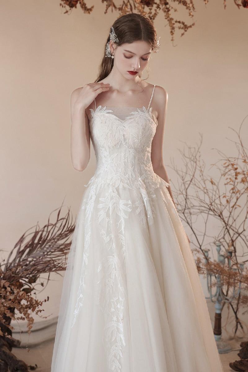 A-Line Ankle Length Lace Tulle Wedding Dress 820734030790 - COCOMELODY
