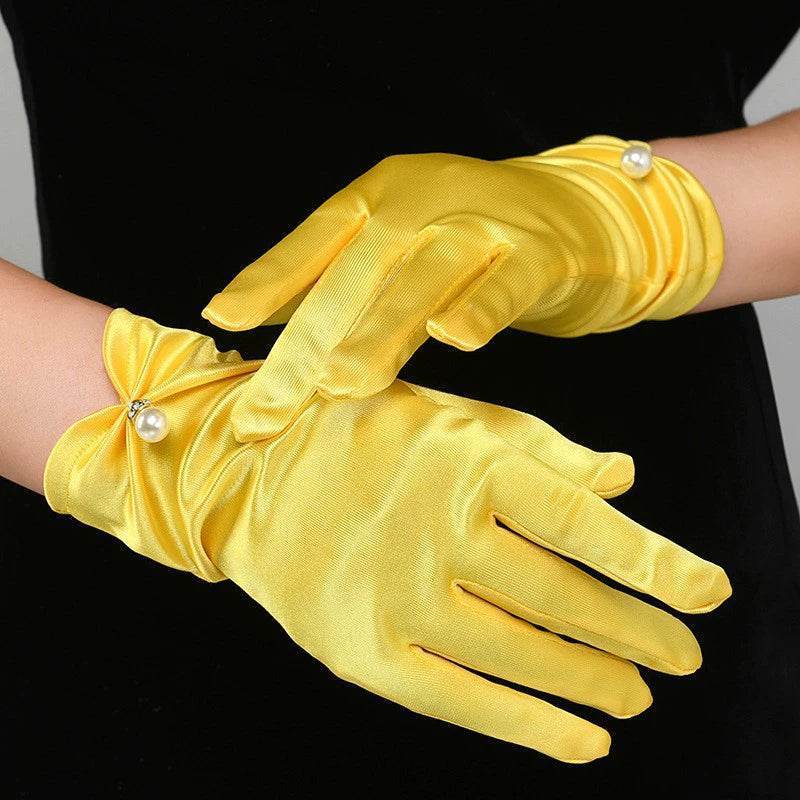 Multicolored Fingertips Wrist Length Satin Gloves 739618529604 - COCOMELODY