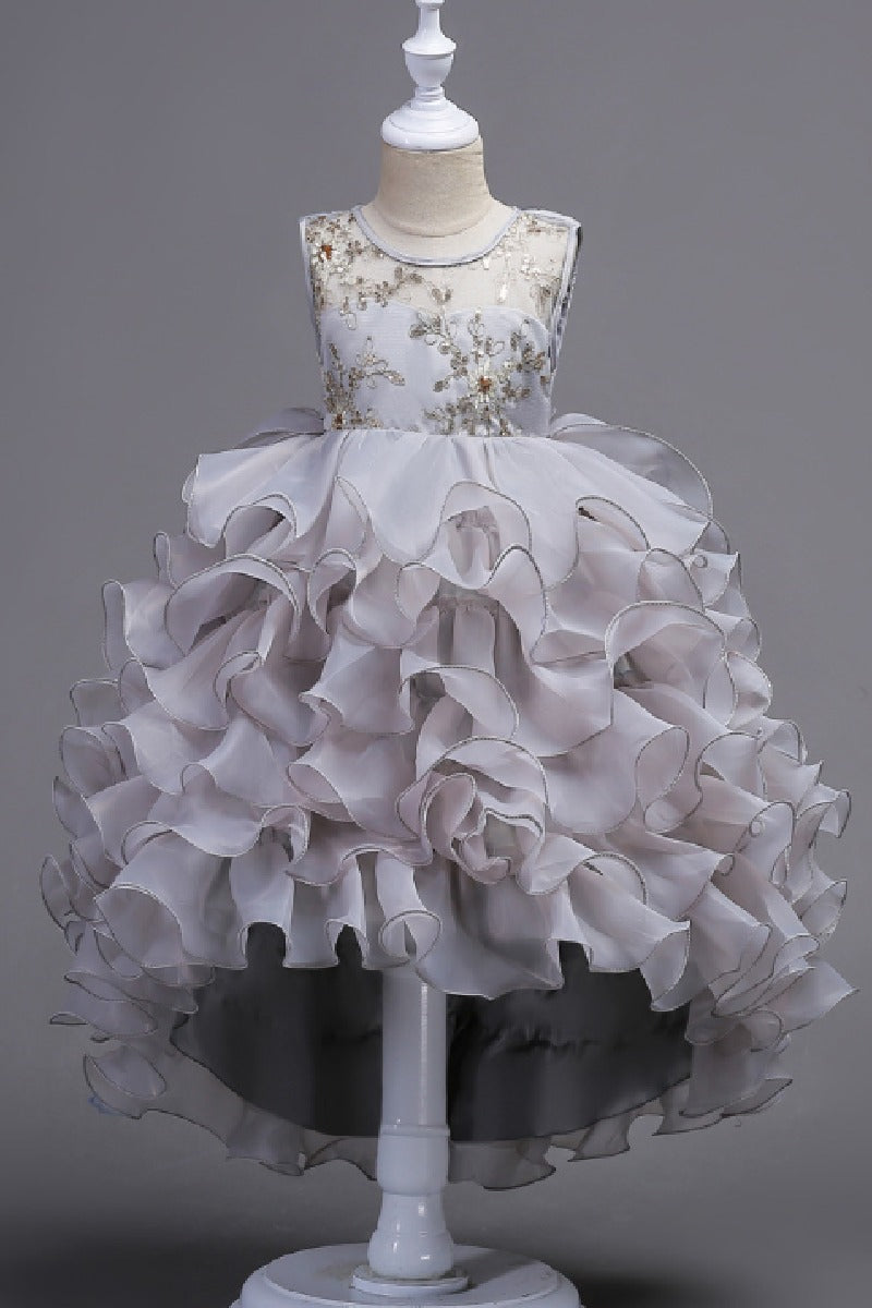 Ball Gown Illusion Round Neck Sleeveless Ruffled Organza Hi-Low Front Short Back Long Flower Girl Dresses 1029091411303