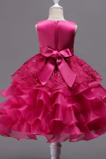 Ball Gown Round Neck Sleeveless Ruffled Organza Knee Length Flower Girl Dresses 1029768586286