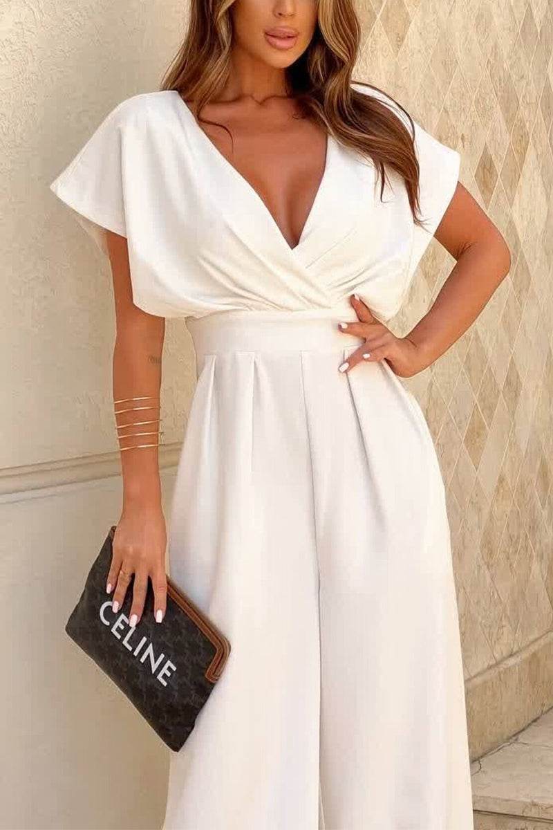 V-Neck Floor Length Polyester Wedding Jumpsuit 928697952741 - COCOMELODY