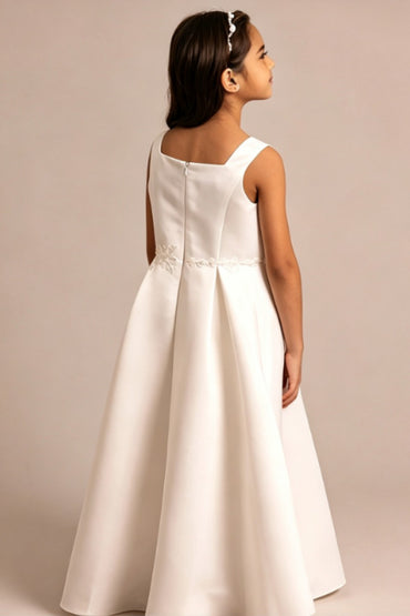 A-Line Ankle Length Satin Square Neck Appliques Flower Girl Dresses 1061417986274 - 7 Days / As Picture / 100cm - COCOMELODY
