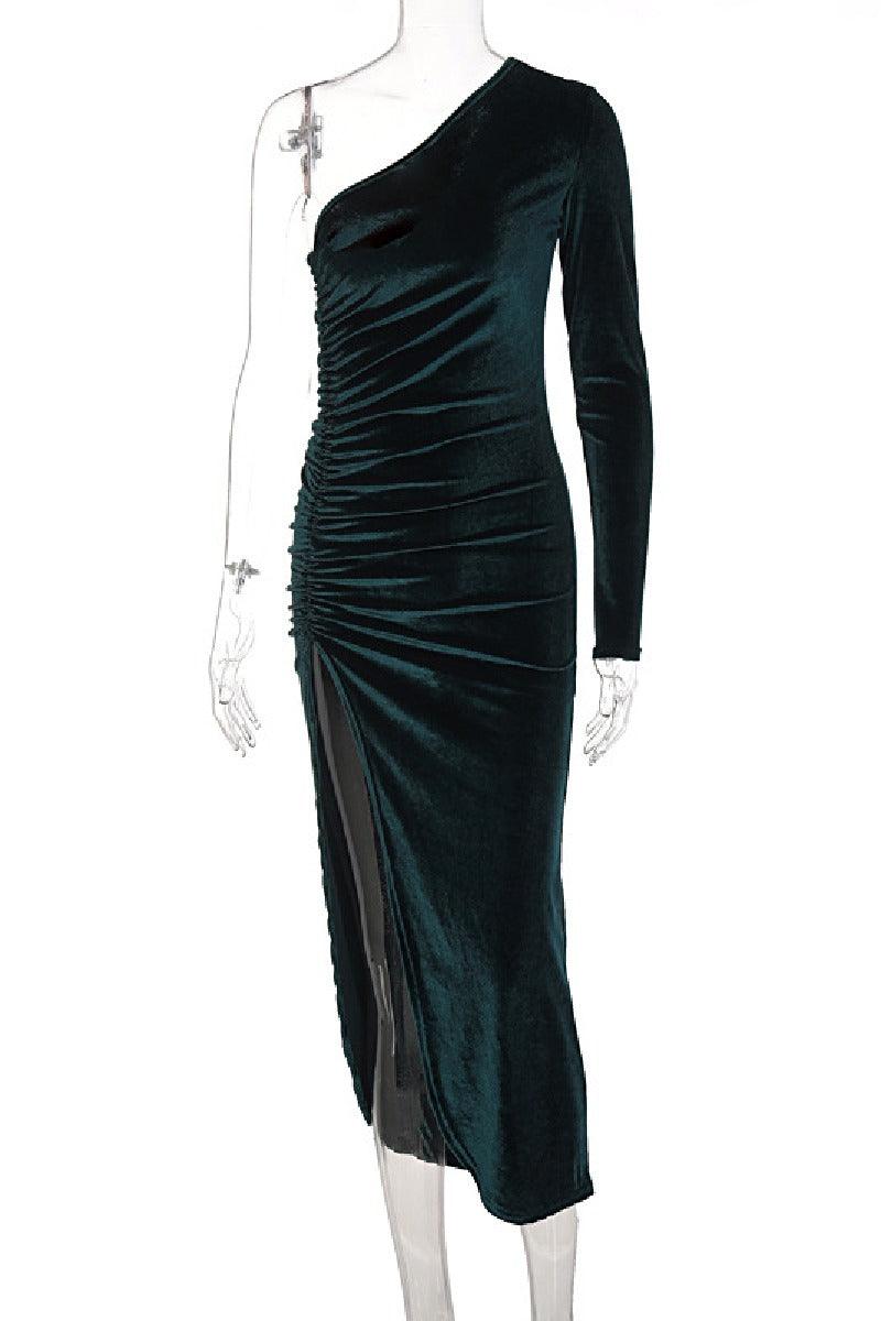 Fashion slant shoulder long sleeve cocktail dress 661897771770 - COCOMELODY