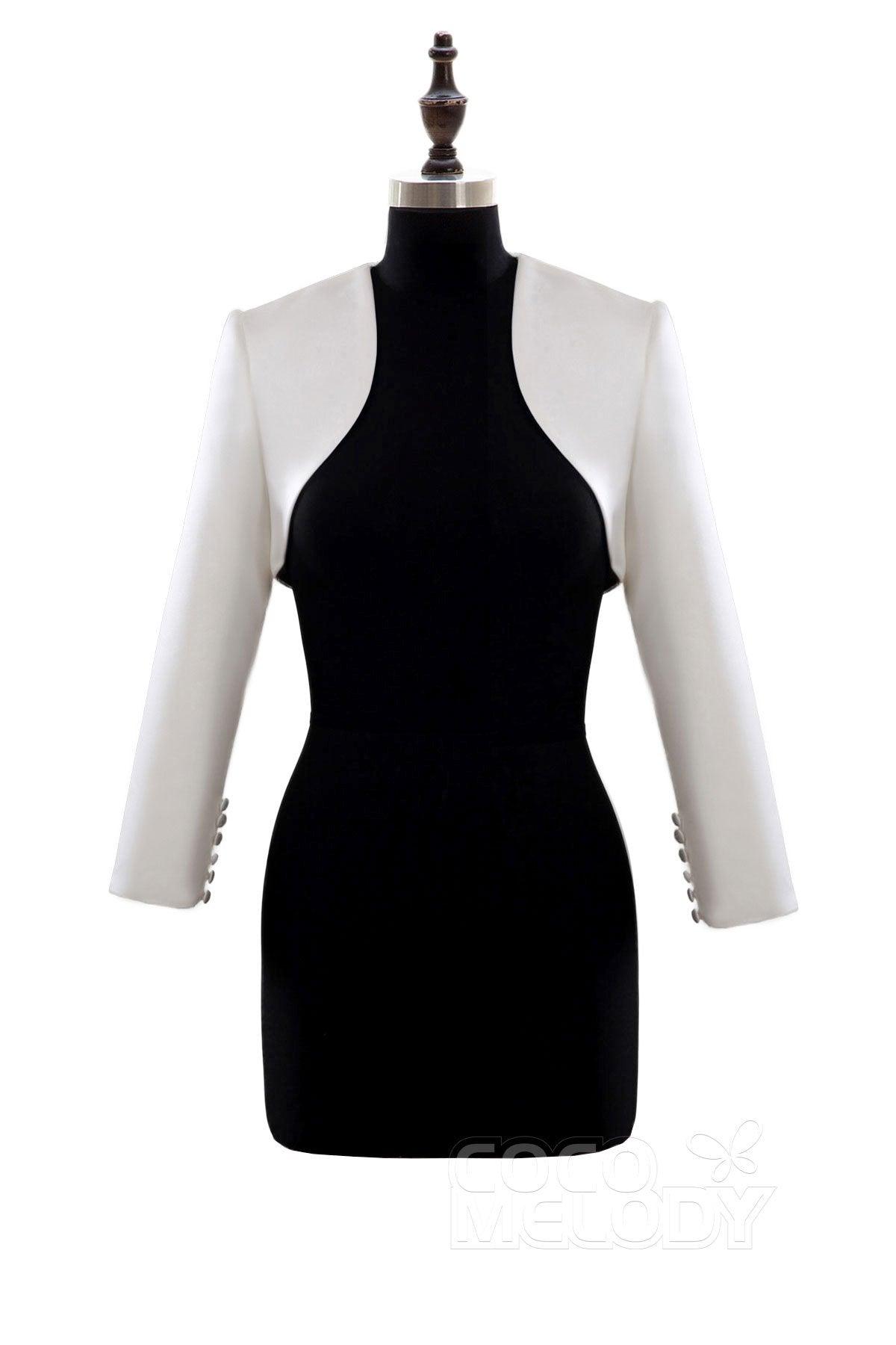 Fashion Ivory Satin Long Sleeve Wedding Jacket AC4009 - COCOMELODY