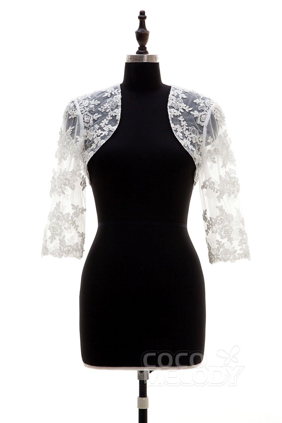 Lace 3/4 Length Sleeve Wedding Jacket AC6016 - COCOMELODY
