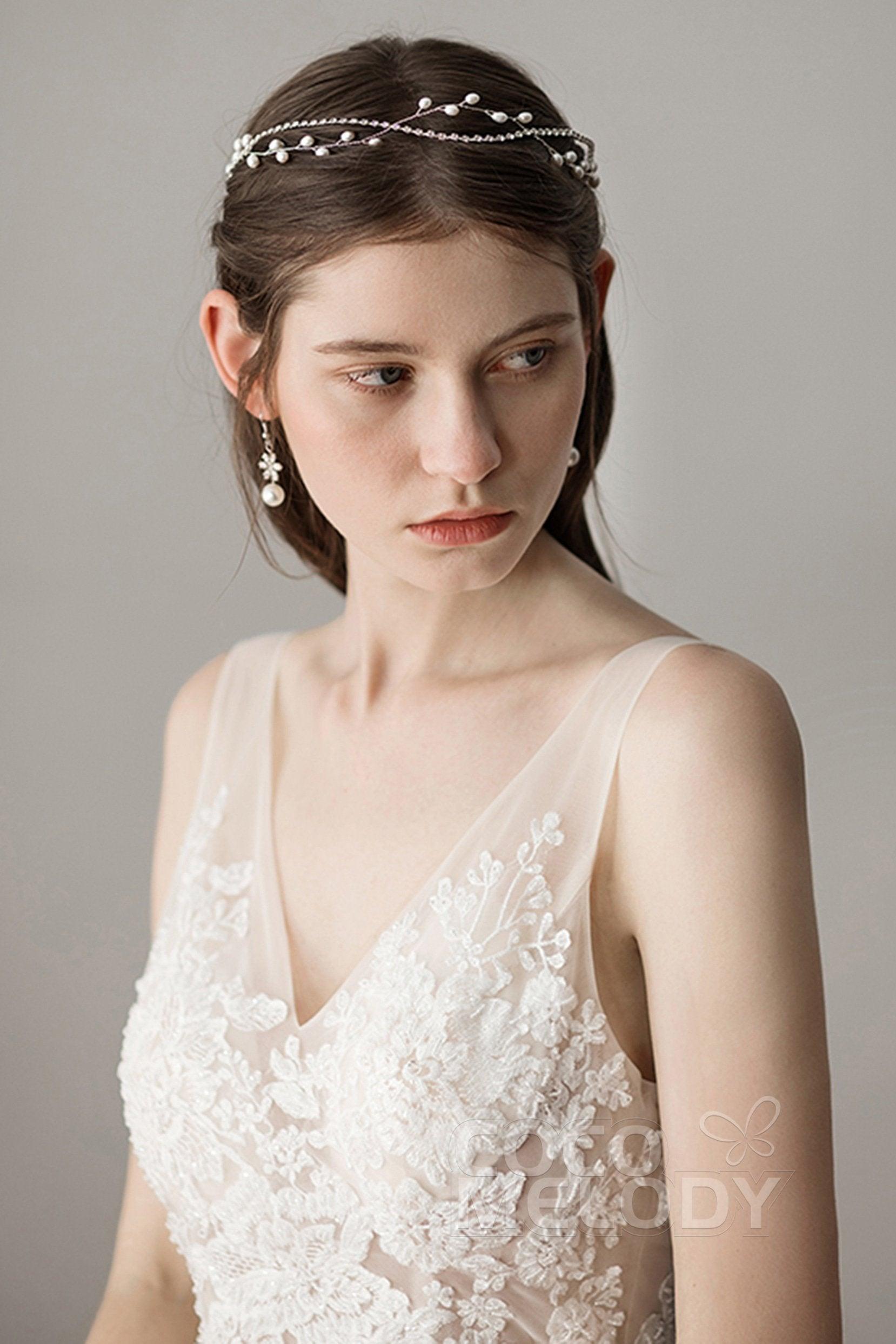 Alloy Headbands with Imitation Pearl and Rhinestone AH18001 - COCOMELODY