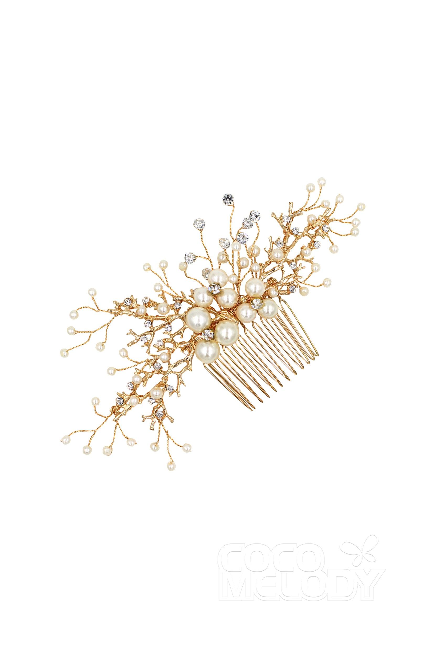 Alloy Hair Combs with Imitation Pearl and Rhinestone AH18007 - COCOMELODY