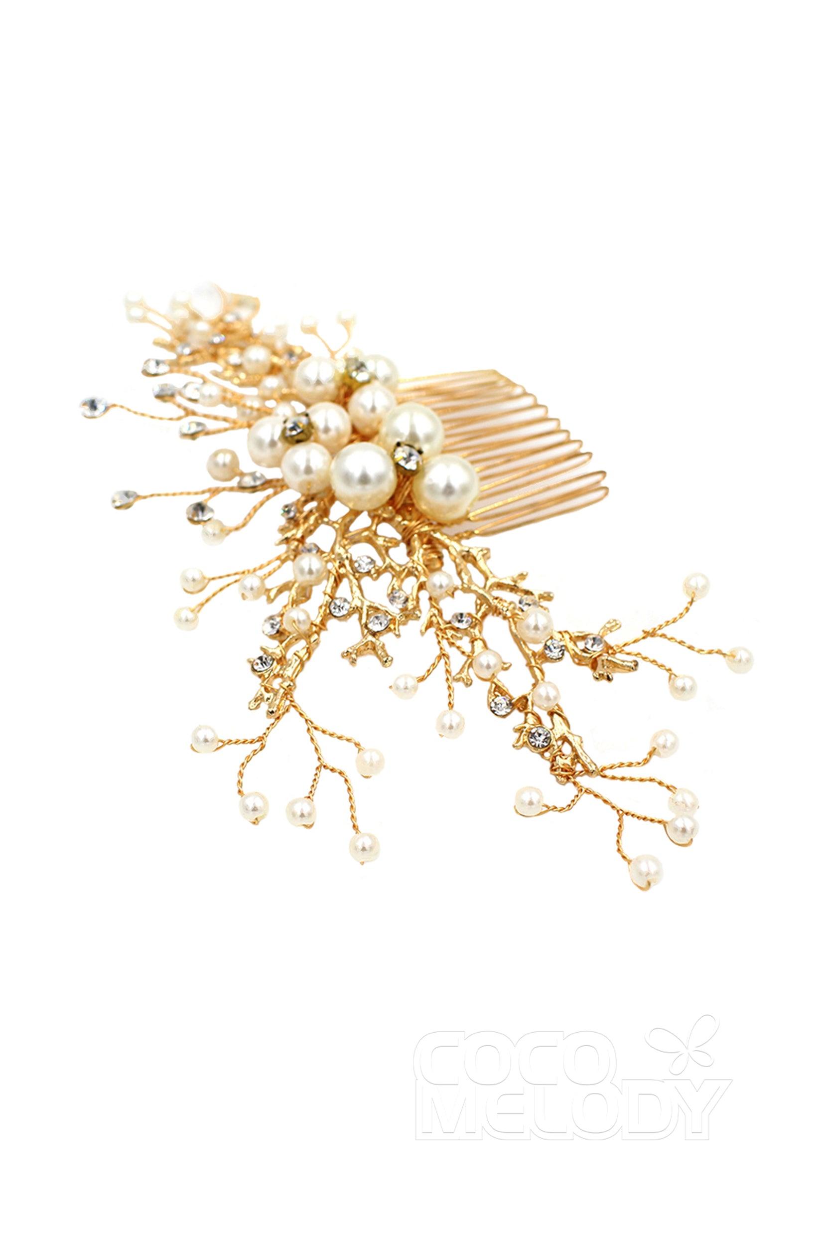 Alloy Hair Combs with Imitation Pearl and Rhinestone AH18007 - COCOMELODY
