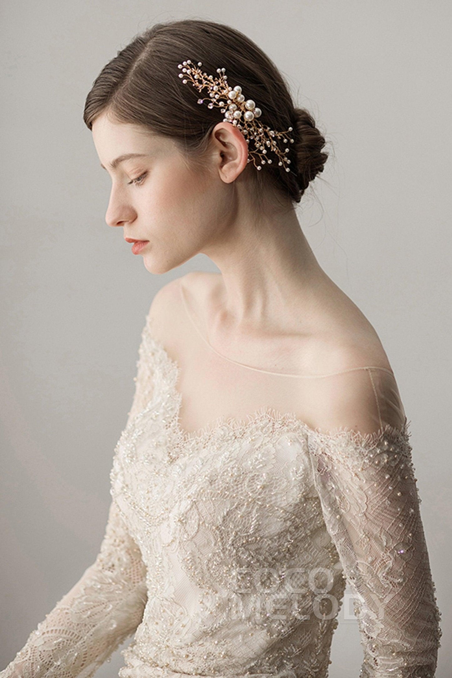 Alloy Hair Combs with Imitation Pearl and Rhinestone AH18007 - COCOMELODY