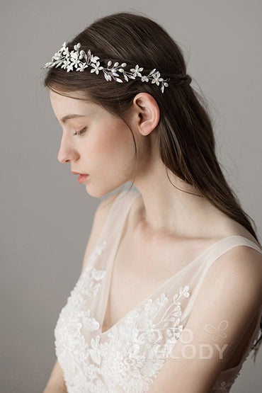 Fashion Alloy Headbands with Pearl and Crystals AH18017