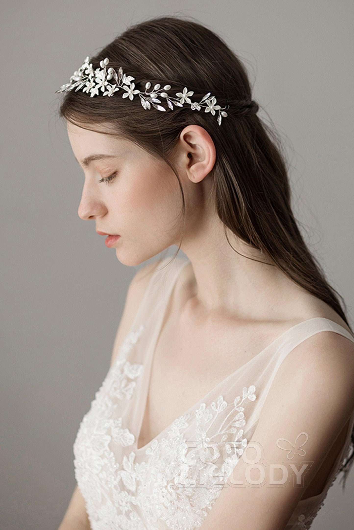 Fashion Alloy Headbands with Pearl and Crystals AH18017