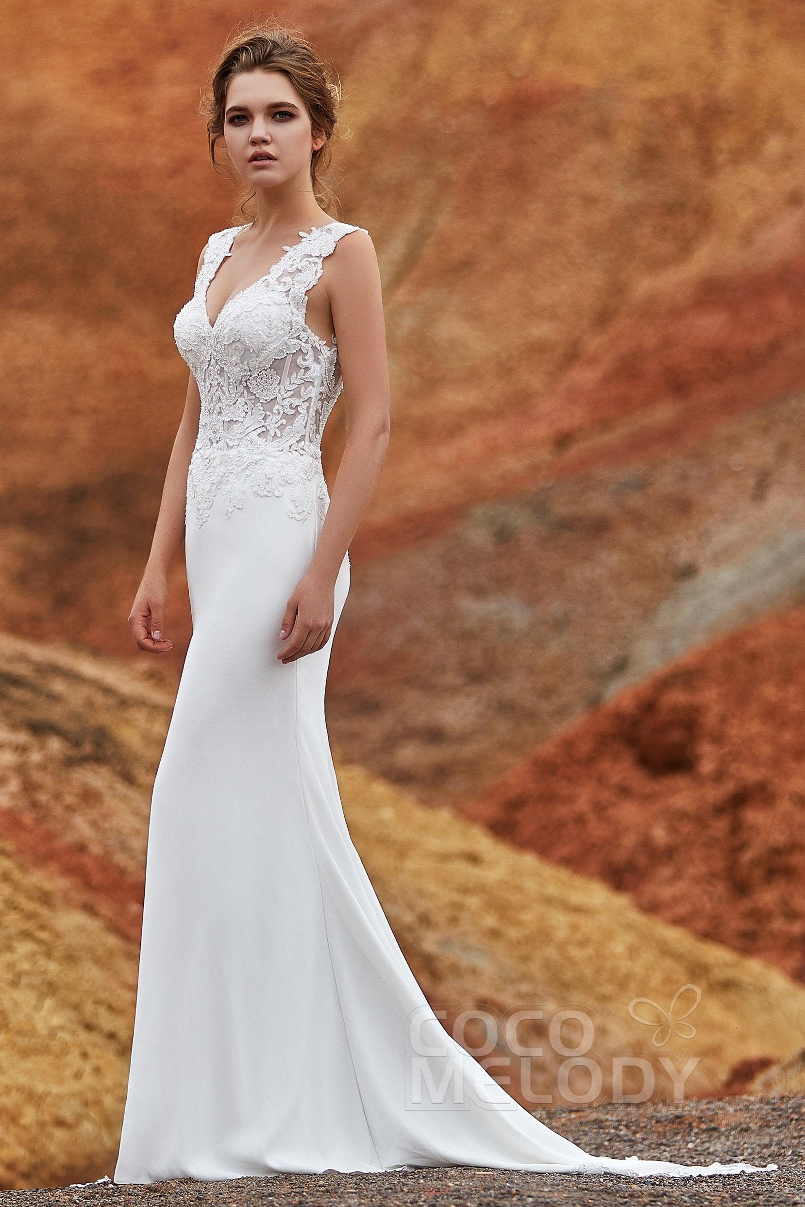 Mermaid Chapel Train Knitted Fabric Wedding Dress LD5816 - COCOMELODY