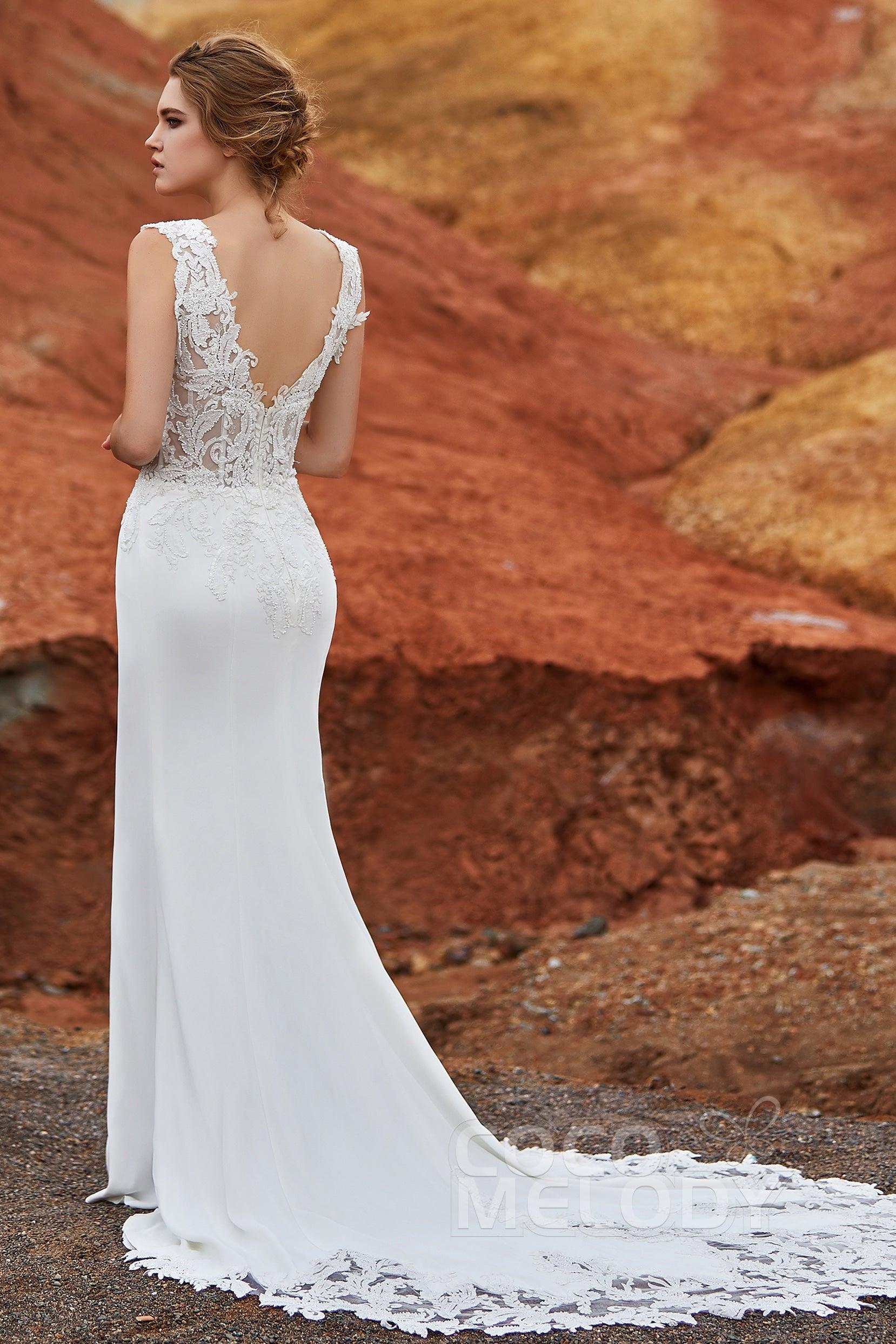 Mermaid Chapel Train Knitted Fabric Wedding Dress LD5816 - COCOMELODY