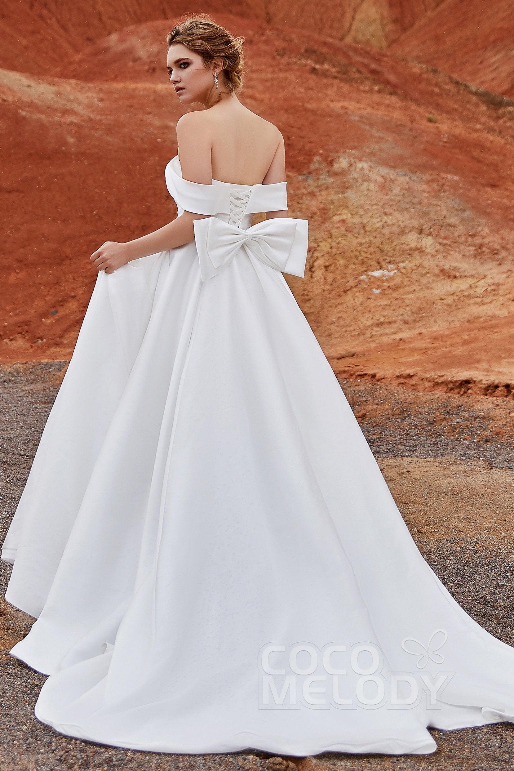 A-Line Court Train Silk satin Wedding Dress LD5801 - COCOMELODY