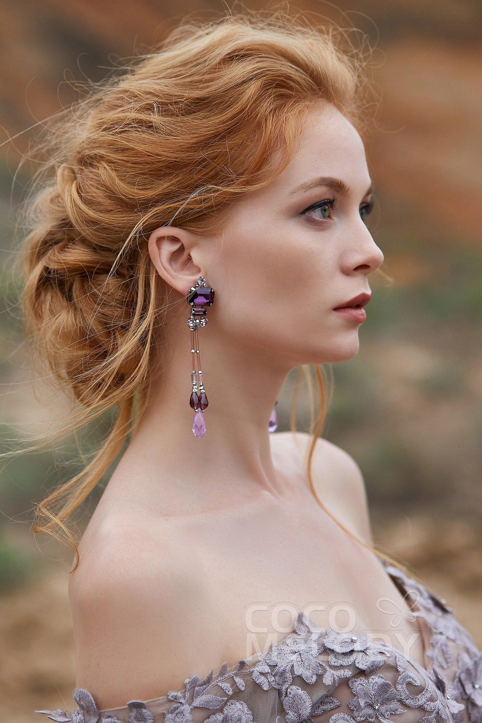 Modern Zircon Wedding Earrings with Jewel Beading HG18014 - COCOMELODY
