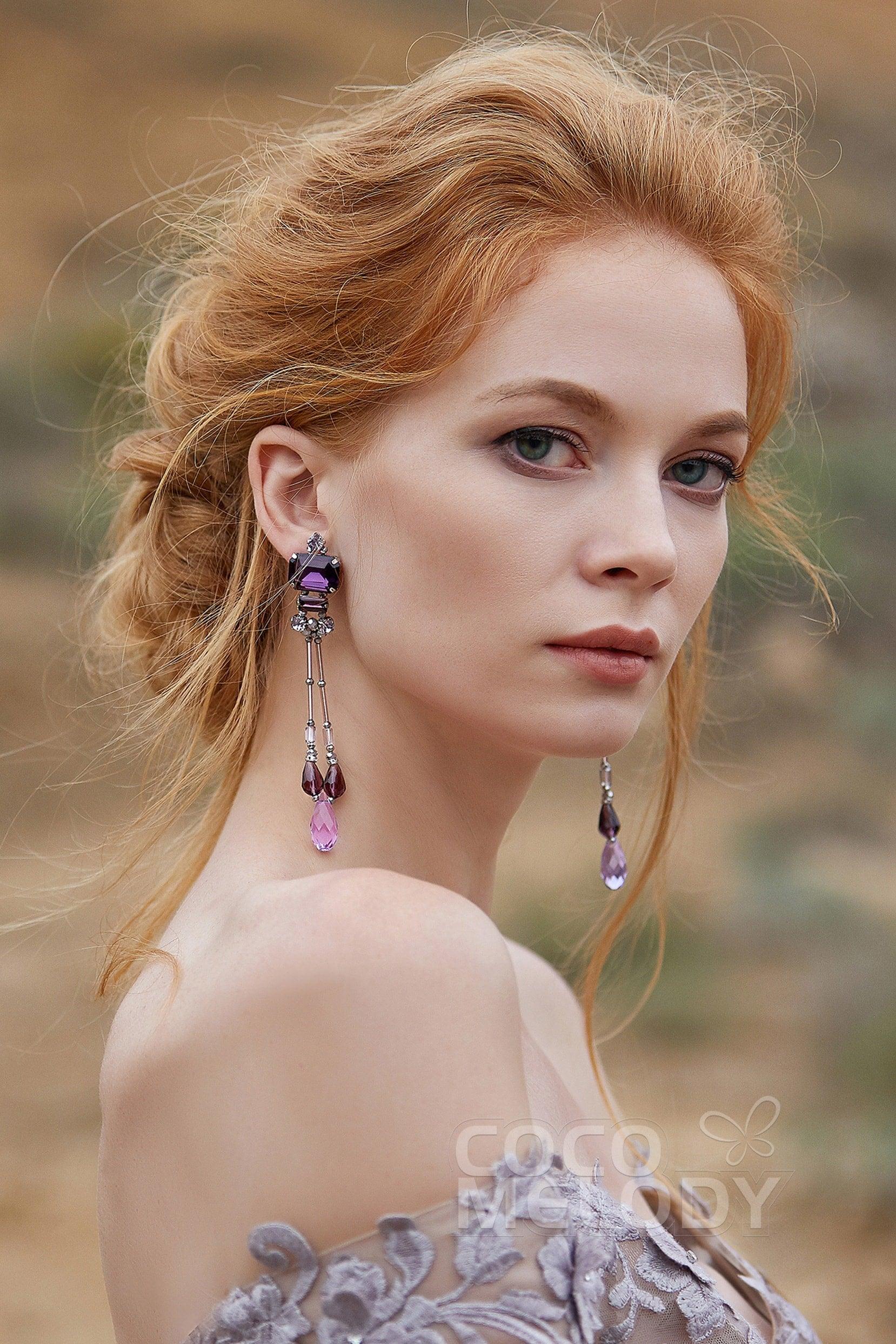 Modern Zircon Wedding Earrings with Jewel Beading HG18014 - COCOMELODY