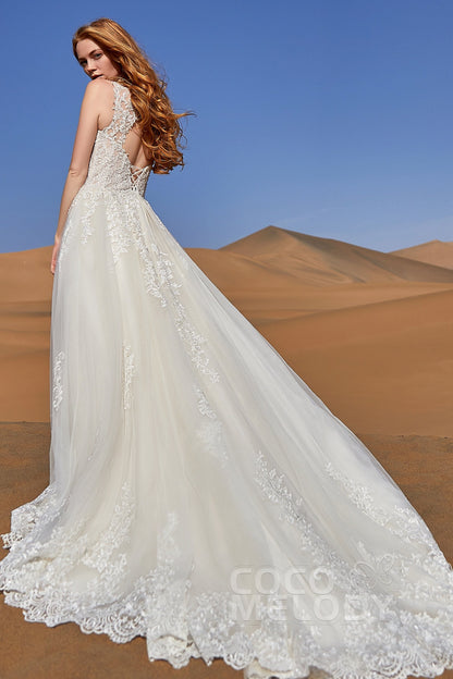 A-Line Court Train Tulle and Lace Wedding Dress LD5813