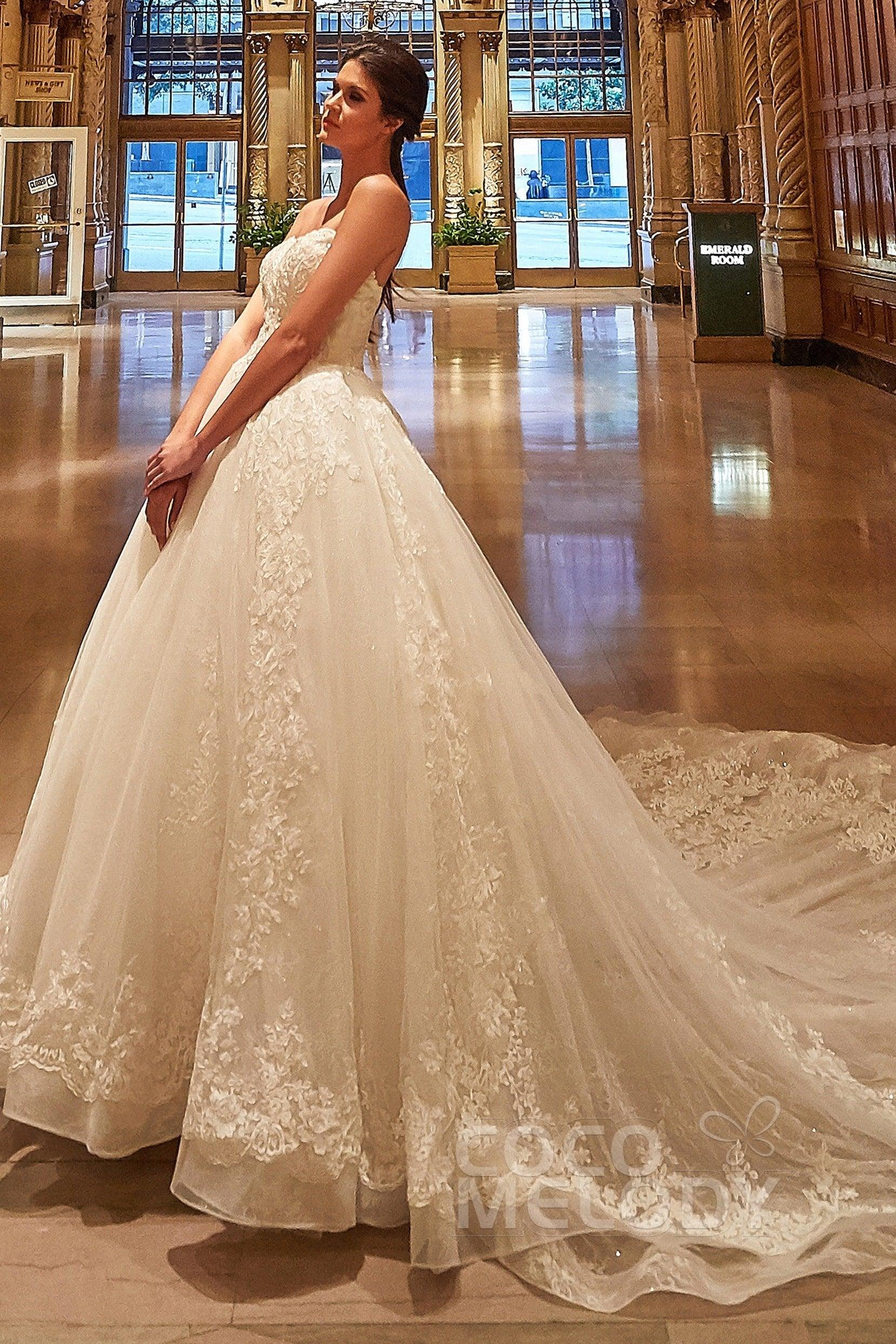 Ball Gown Cathedral Train Tulle Lace Wedding Dress LD5787 - COCOMELODY