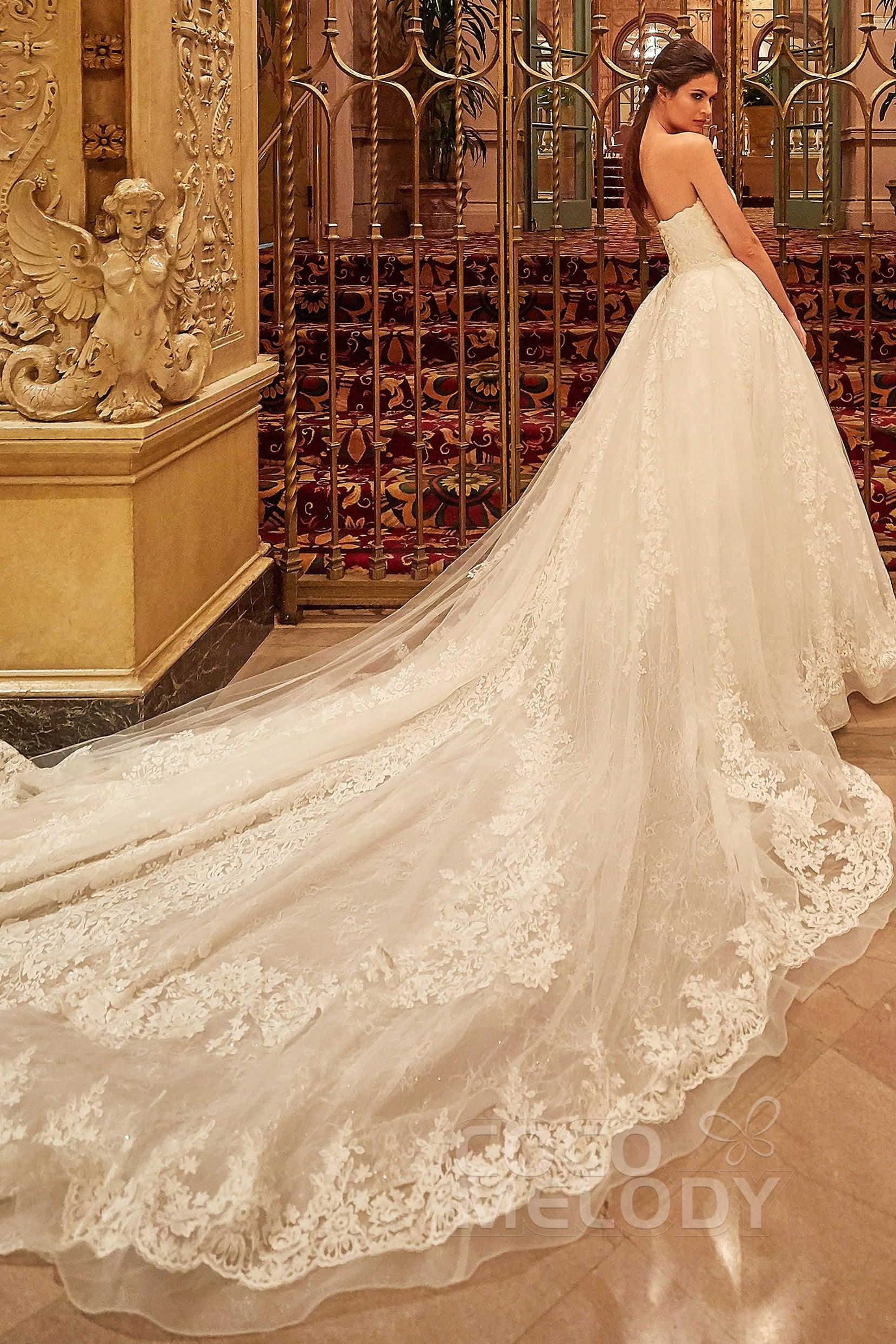 Ball Gown Cathedral Train Tulle Lace Wedding Dress LD5787 - COCOMELODY