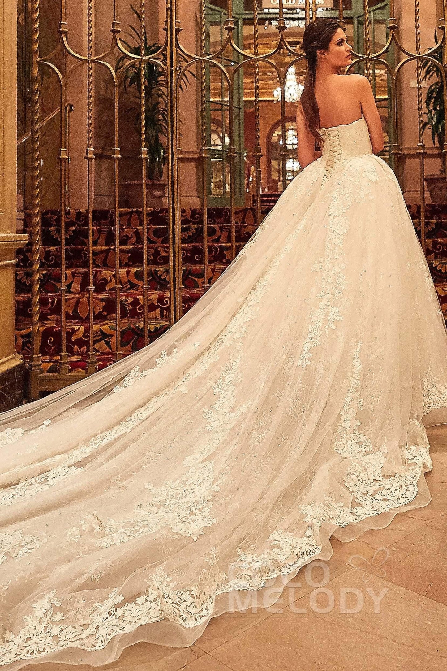Ball Gown Cathedral Train Tulle Lace Wedding Dress LD5787 - COCOMELODY