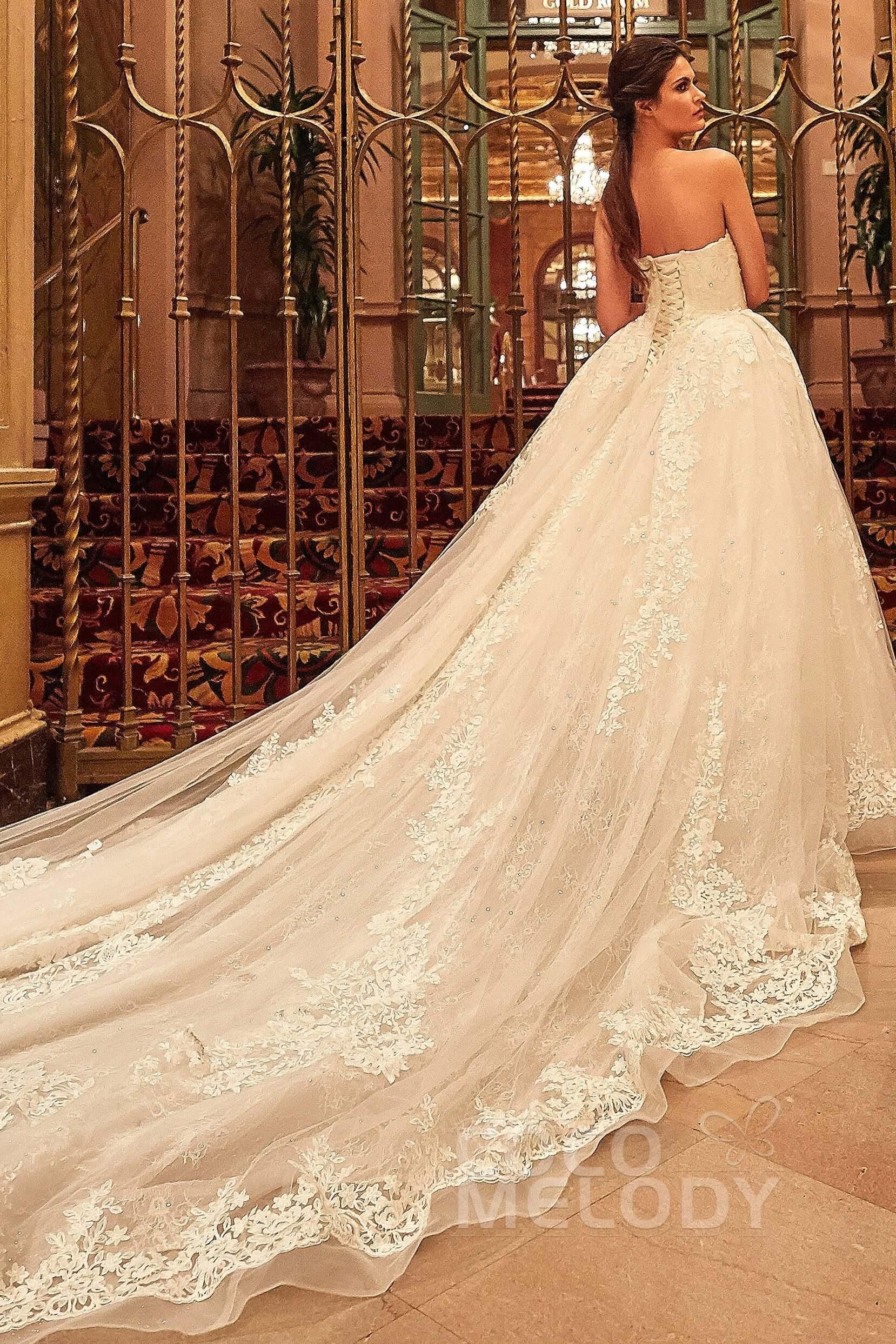 Ball Gown Cathedral Train Tulle Lace Wedding Dress LD5787 - COCOMELODY