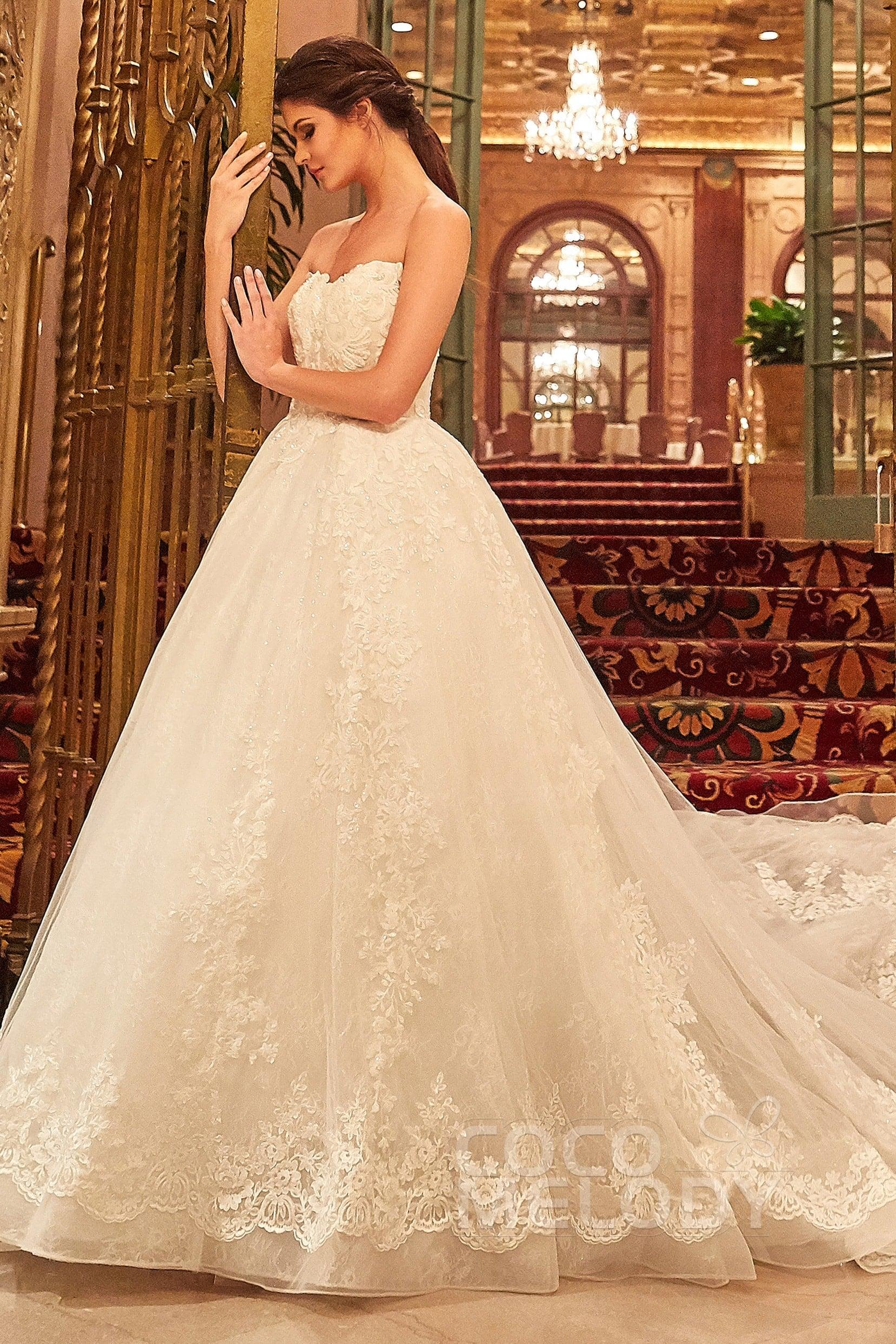 Ball Gown Cathedral Train Tulle Lace Wedding Dress LD5787 - COCOMELODY
