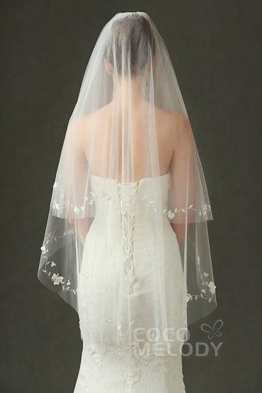 Two-tier Cut Edge Tulle Hip Veils with Beading AV160020 - COCOMELODY