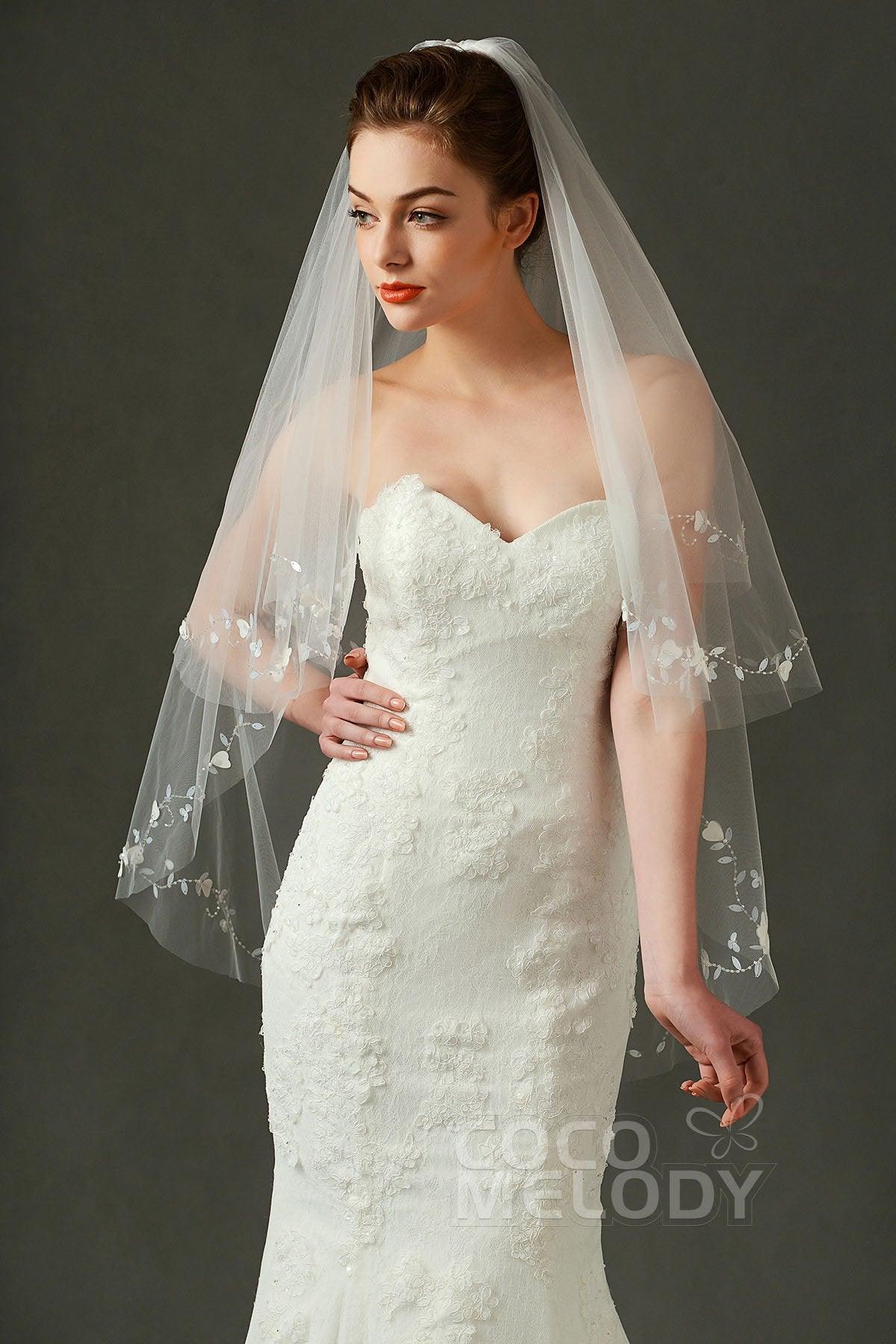 Two-tier Cut Edge Tulle Hip Veils with Beading AV160020 - COCOMELODY