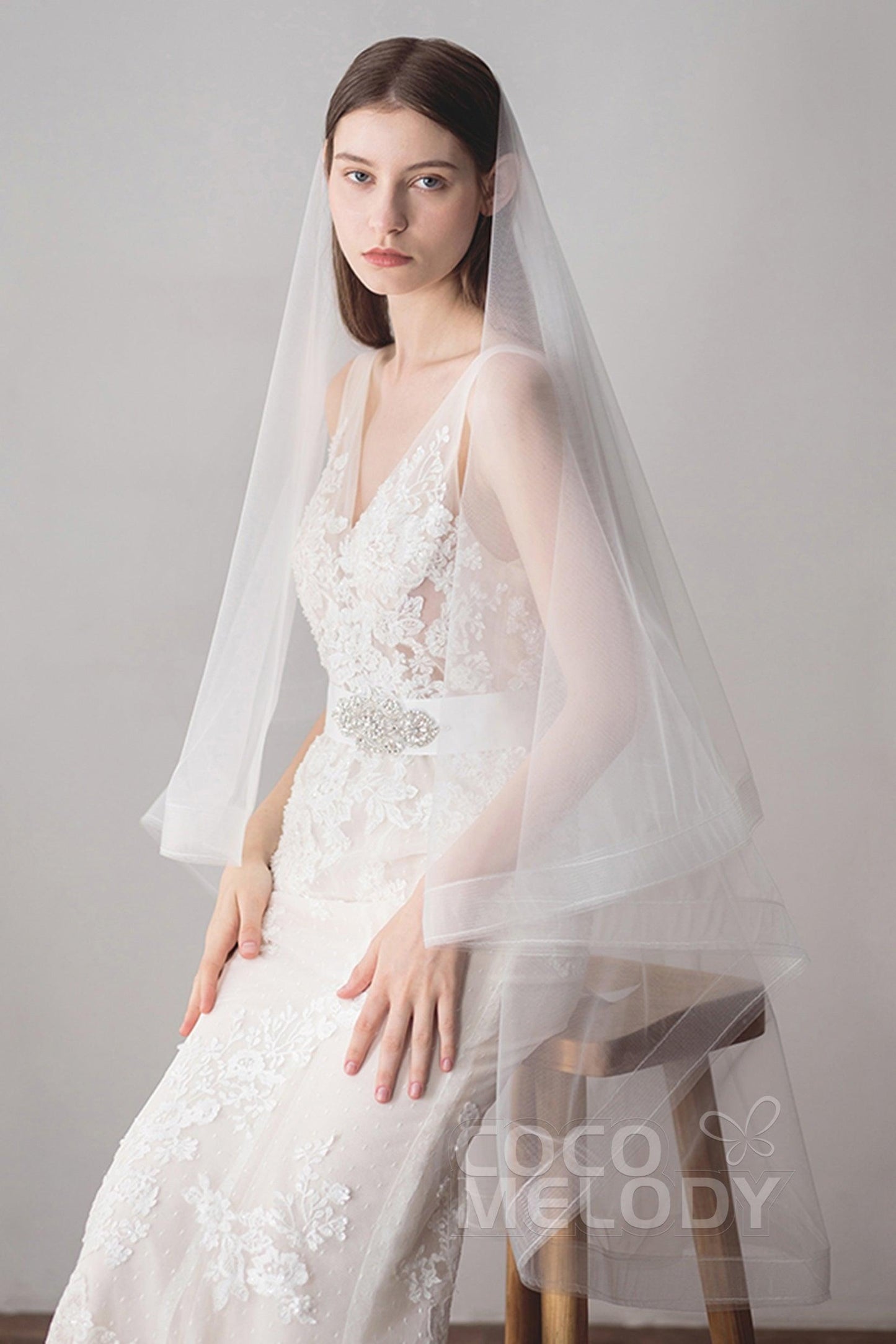 Elegant Two-tier Tulle Hip Veils AV18025