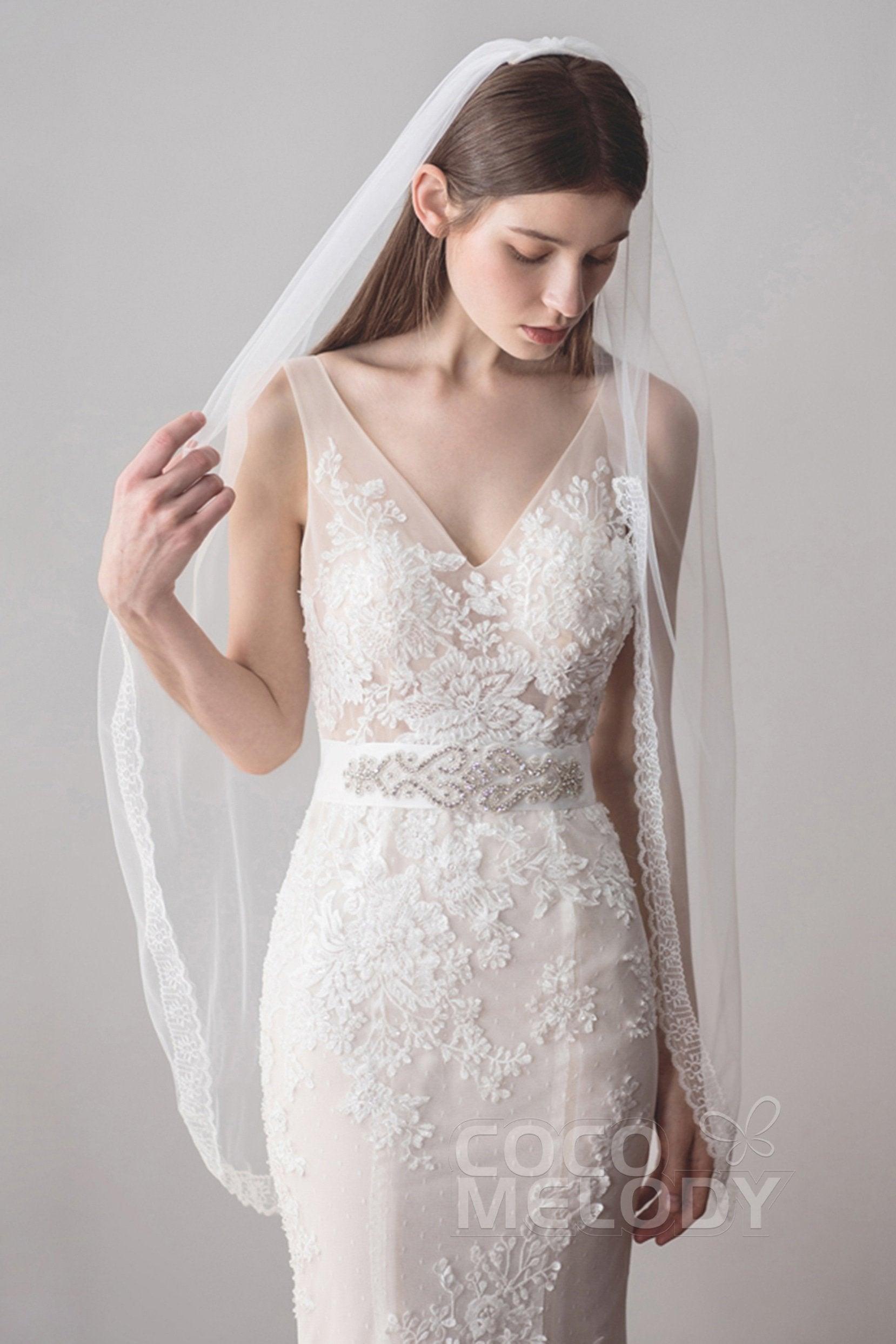 One-tier Lace Edge Tulle Lace Hip Veils Appliques AV18026 - COCOMELODY
