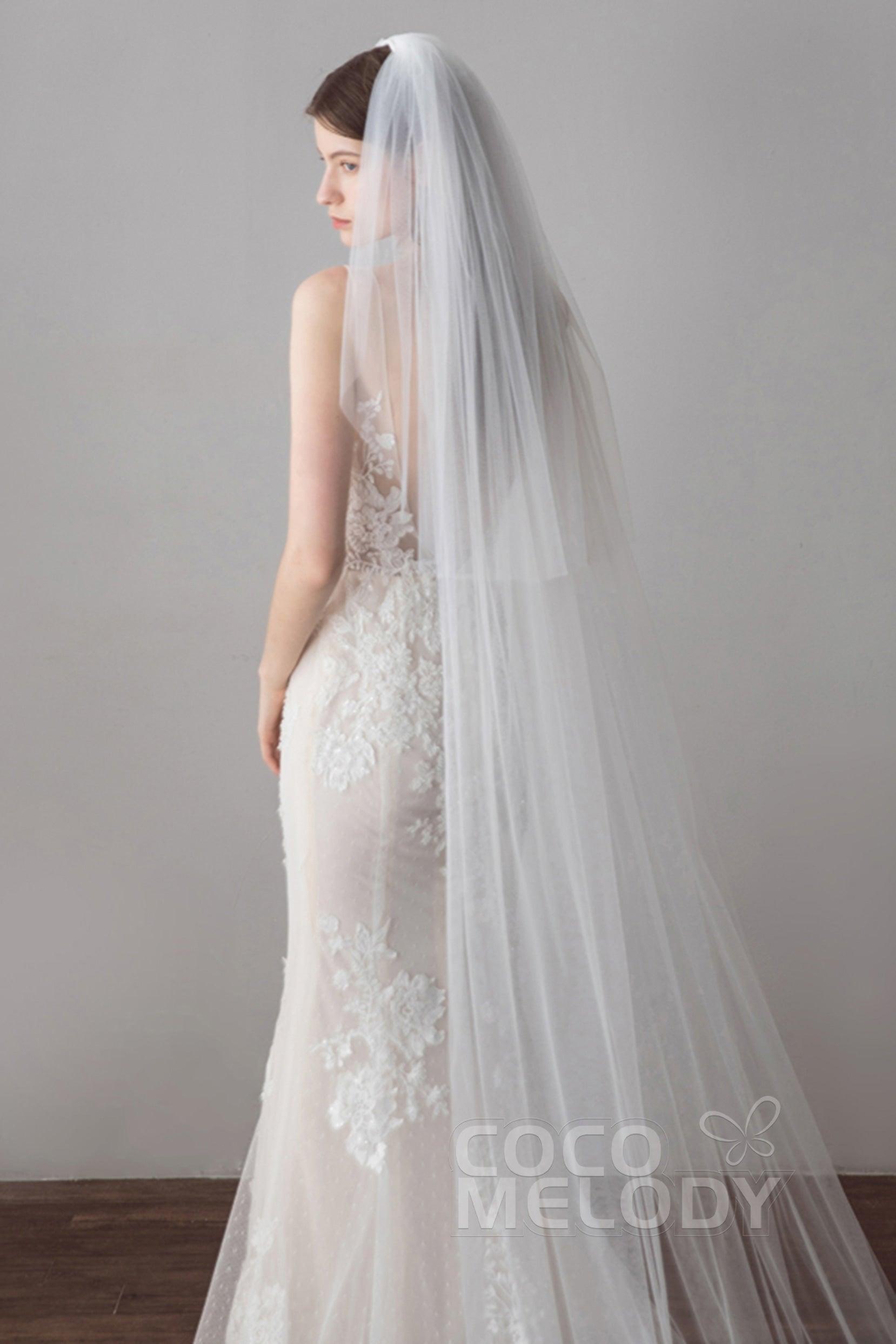 Fashion Two-tier Cut Edge Tulle Chapel Veils AV18030 - COCOMELODY