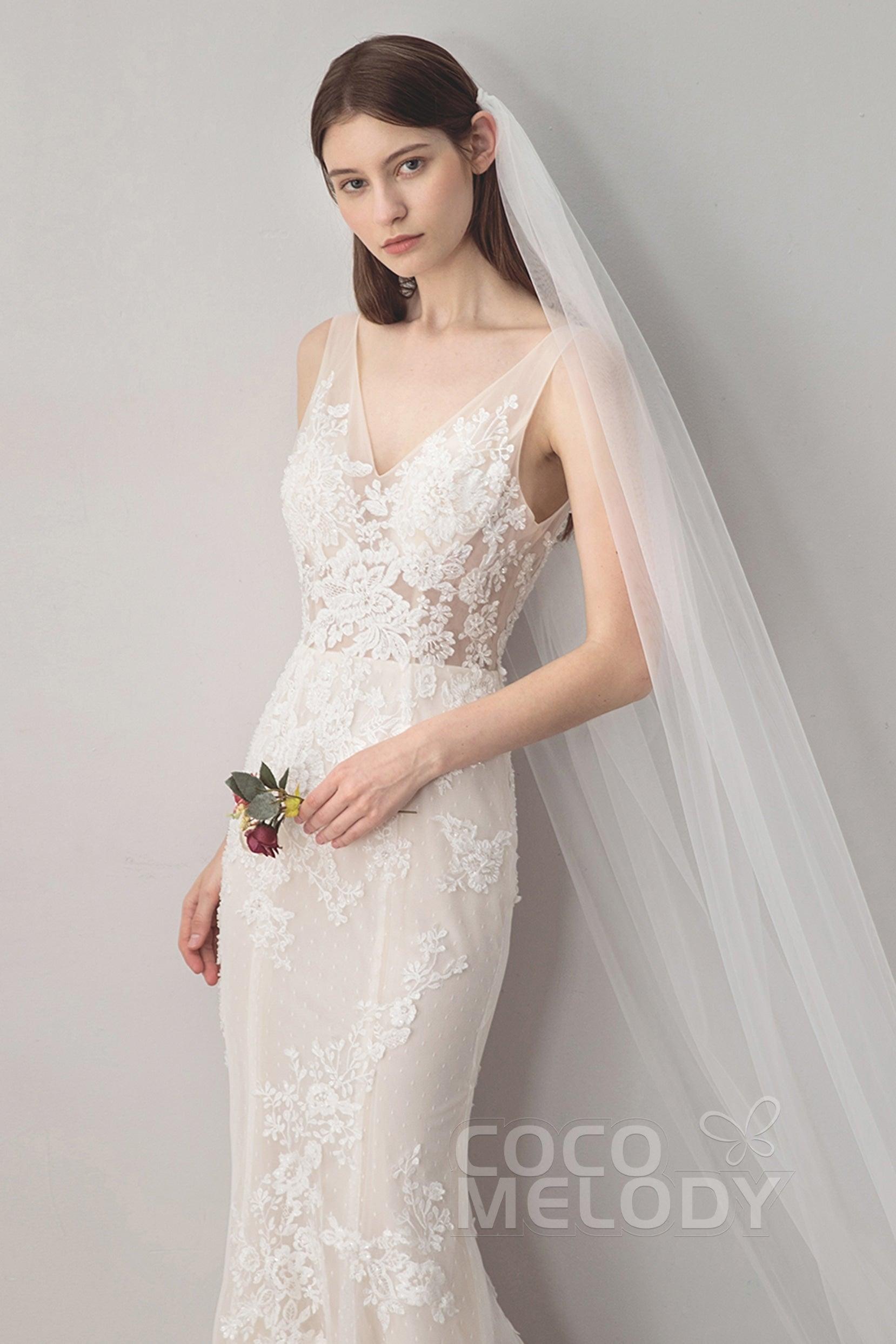 Charming One-tier Cut Edge Tulle Chapel Veils AV18036 - COCOMELODY