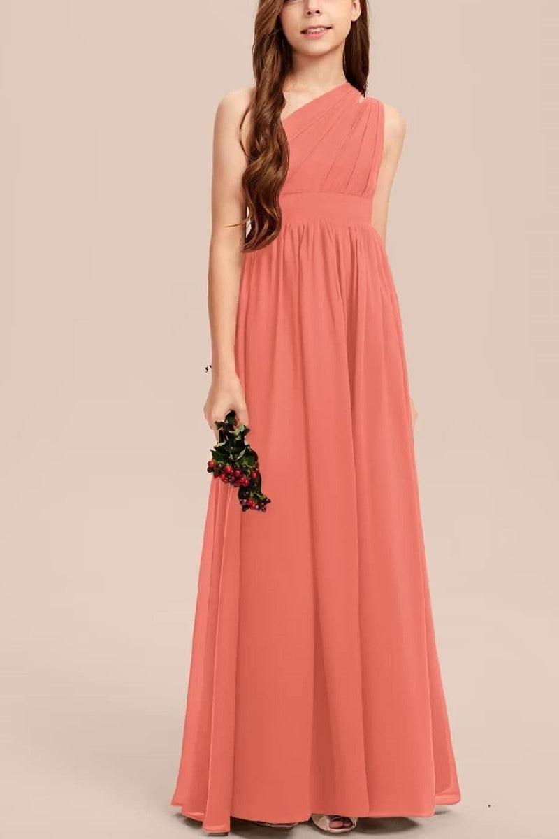 One Shoulder A-Line Junior Bridesmaid Dress B0C69DBSKL - COCOMELODY