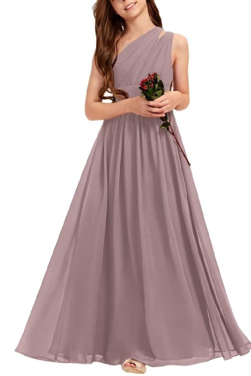 One Shoulder A-Line Junior Bridesmaid Dress B0C69DBSKL - COCOMELODY