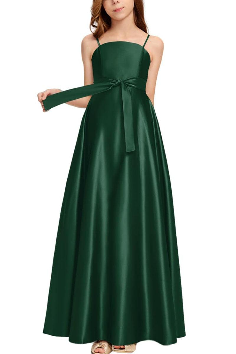 Satin Junior Bridesmaid Dress with Bow & Pockets B0C7KY63LX - COCOMELODY