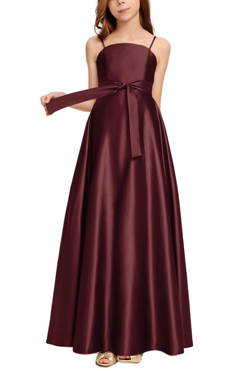 Satin Junior Bridesmaid Dress with Bow & Pockets B0C7KY63LX - COCOMELODY