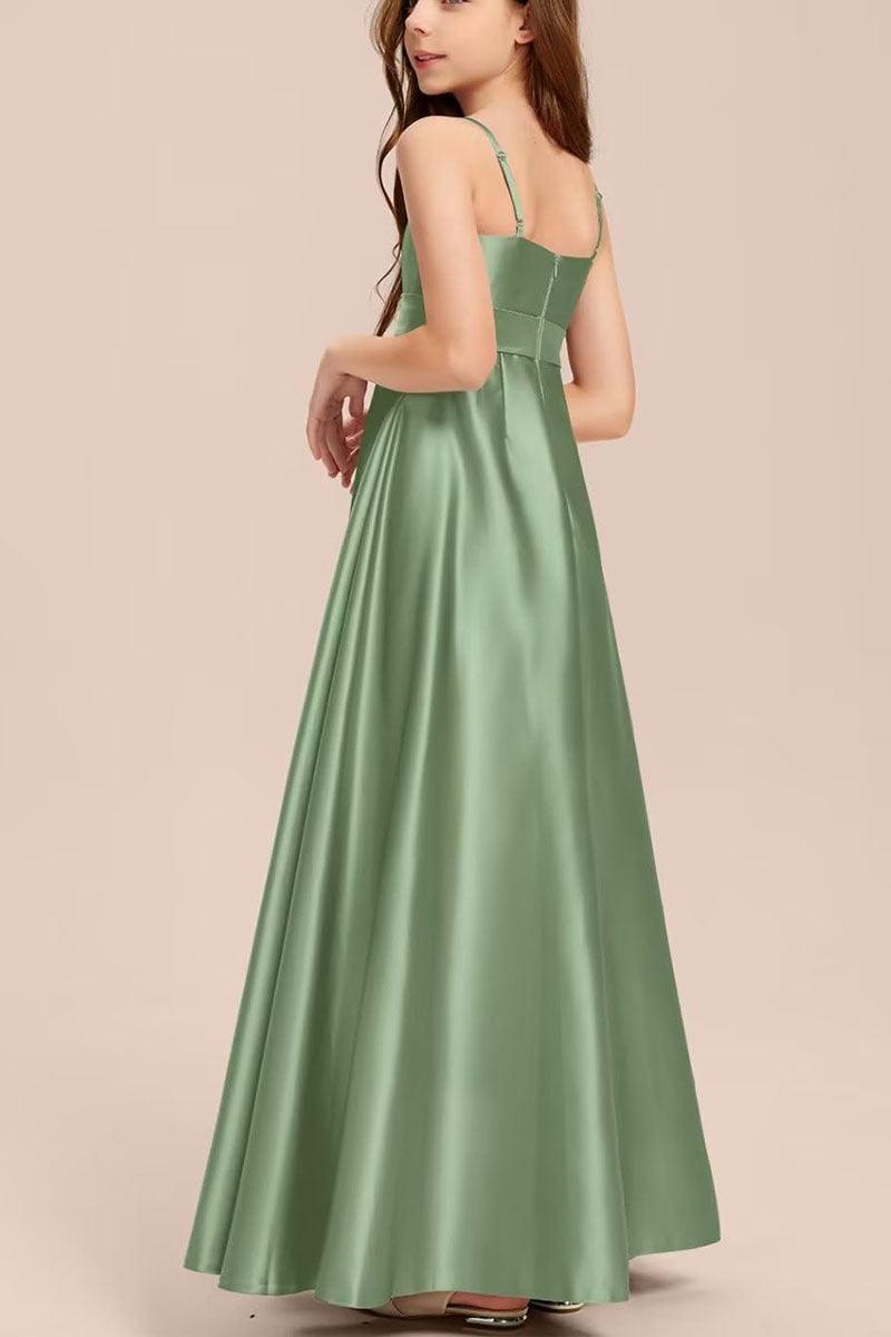 Satin Junior Bridesmaid Dress with Bow & Pockets B0C7KY63LX - COCOMELODY
