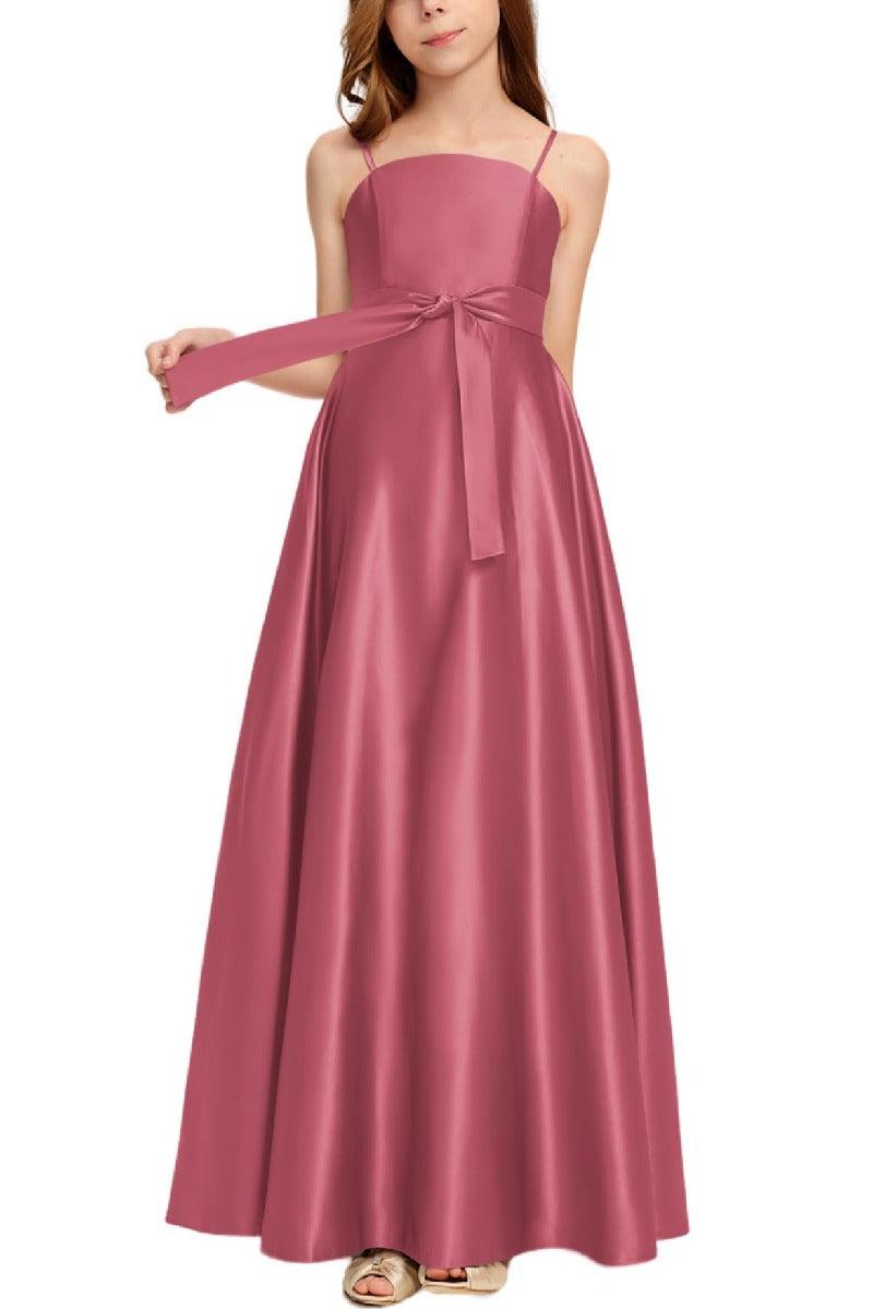 Satin Junior Bridesmaid Dress with Bow & Pockets B0C7KY63LX - COCOMELODY