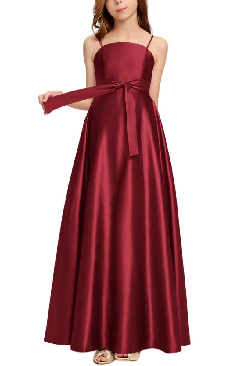 Satin Junior Bridesmaid Dress with Bow & Pockets B0C7KY63LX - COCOMELODY