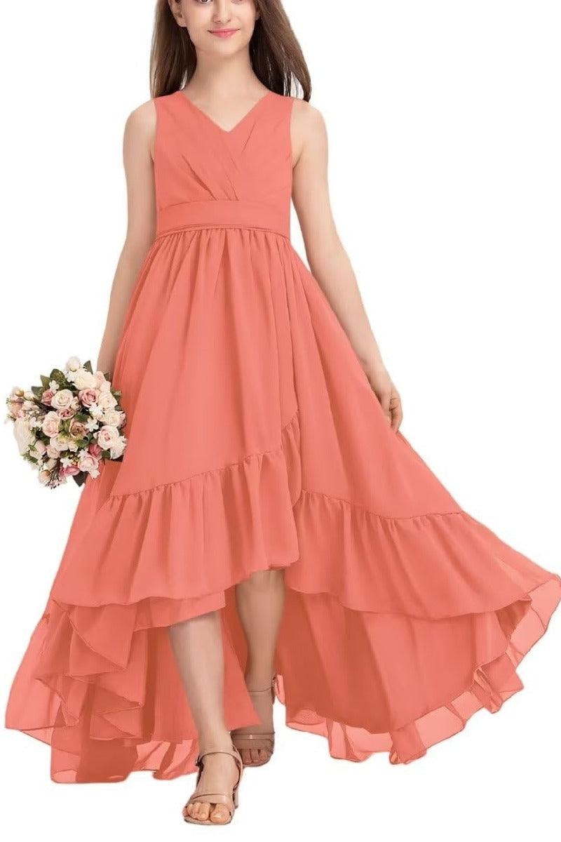 Junior Bridesmaid Dress High-Low Chiffon Gown B0CJDQ8SB2 - COCOMELODY