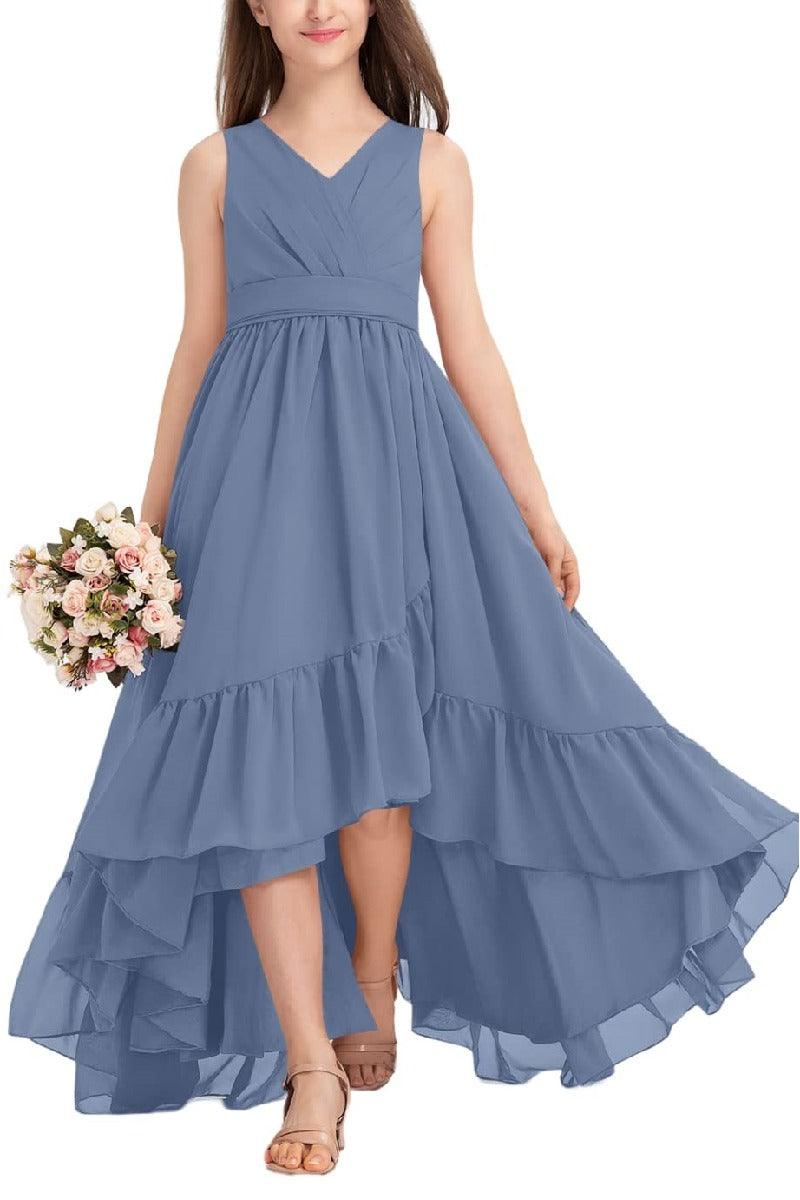 Junior Bridesmaid Dress High-Low Chiffon Gown B0CJDQ8SB2 - COCOMELODY