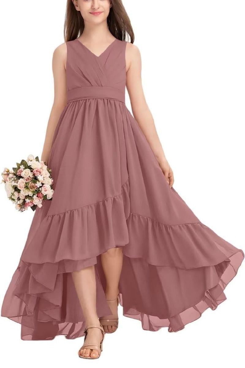 Junior Bridesmaid Dress High-Low Chiffon Gown B0CJDQ8SB2 - COCOMELODY
