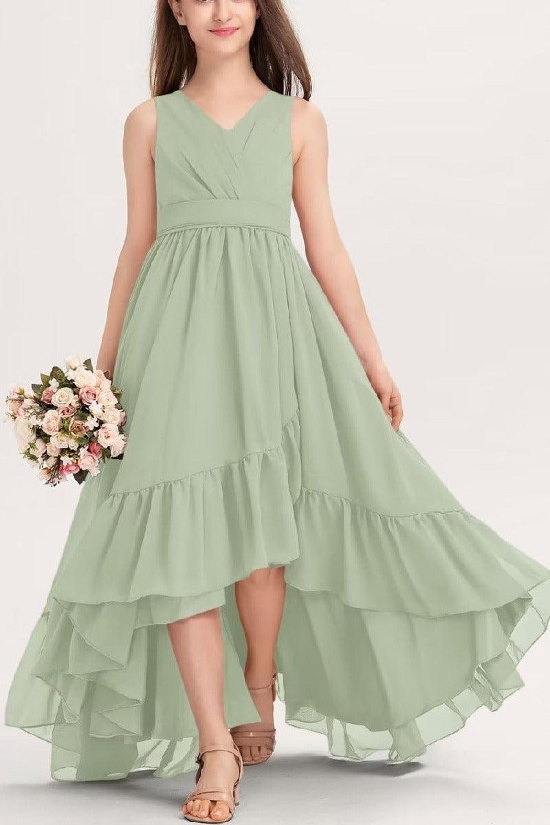 Junior Bridesmaid Dress High-Low Chiffon Gown B0CJDQ8SB2 - COCOMELODY