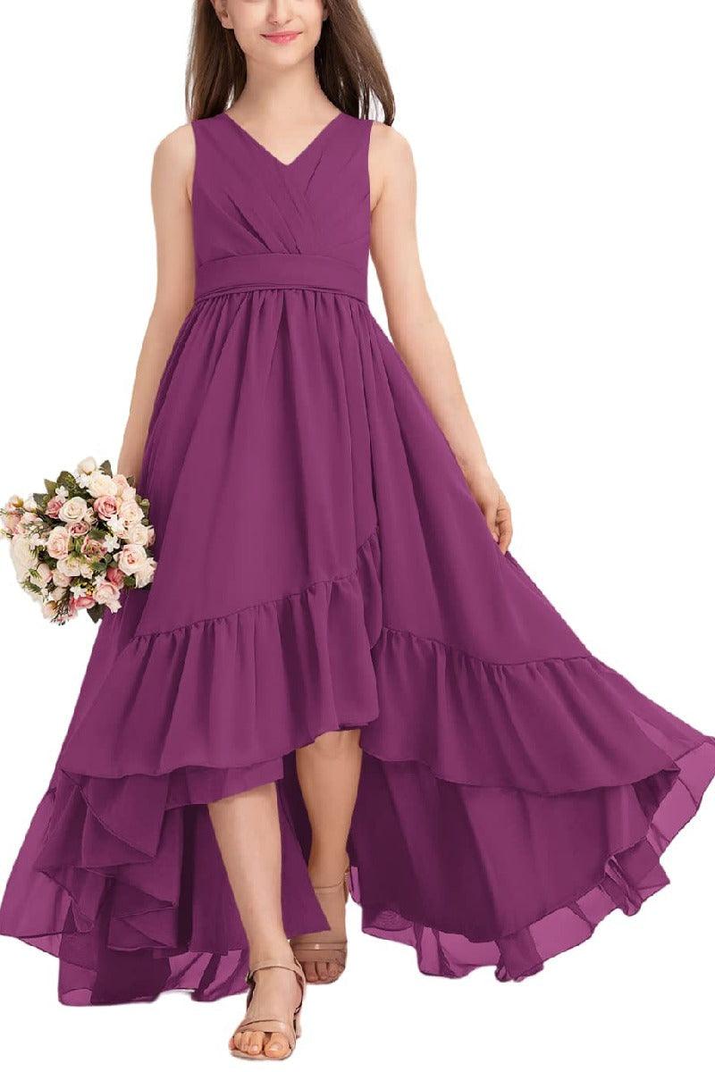 Junior Bridesmaid Dress High-Low Chiffon Gown B0CJDQ8SB2 - COCOMELODY