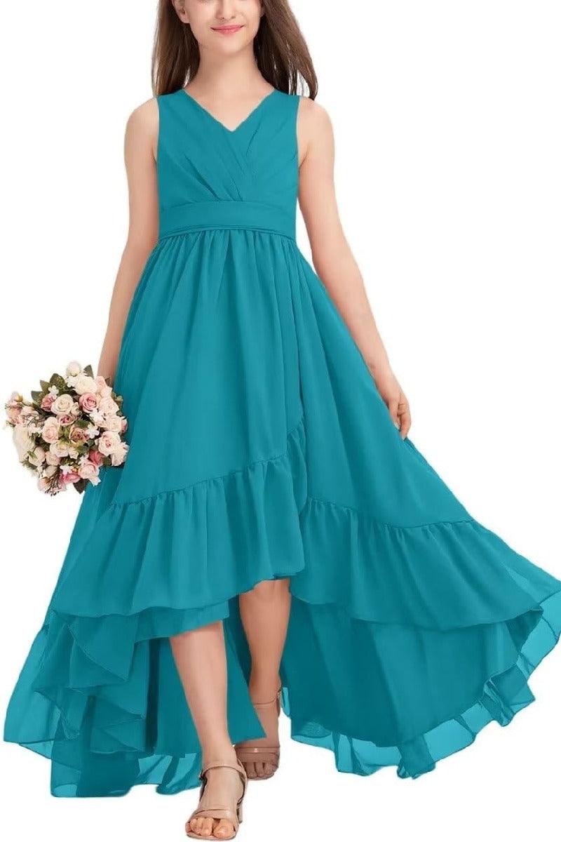 Junior Bridesmaid Dress High-Low Chiffon Gown B0CJDQ8SB2 - COCOMELODY